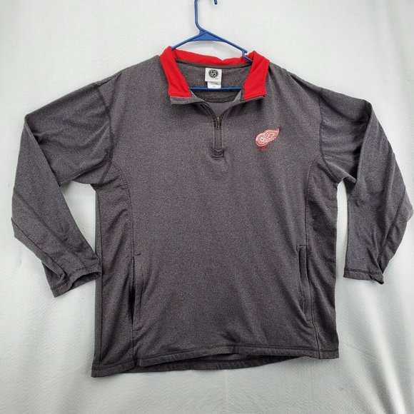 Redwings Hockey Shirt Gray Pullover Pockets Men?s Size Large 1/4 Zip - Picture 2 of 12